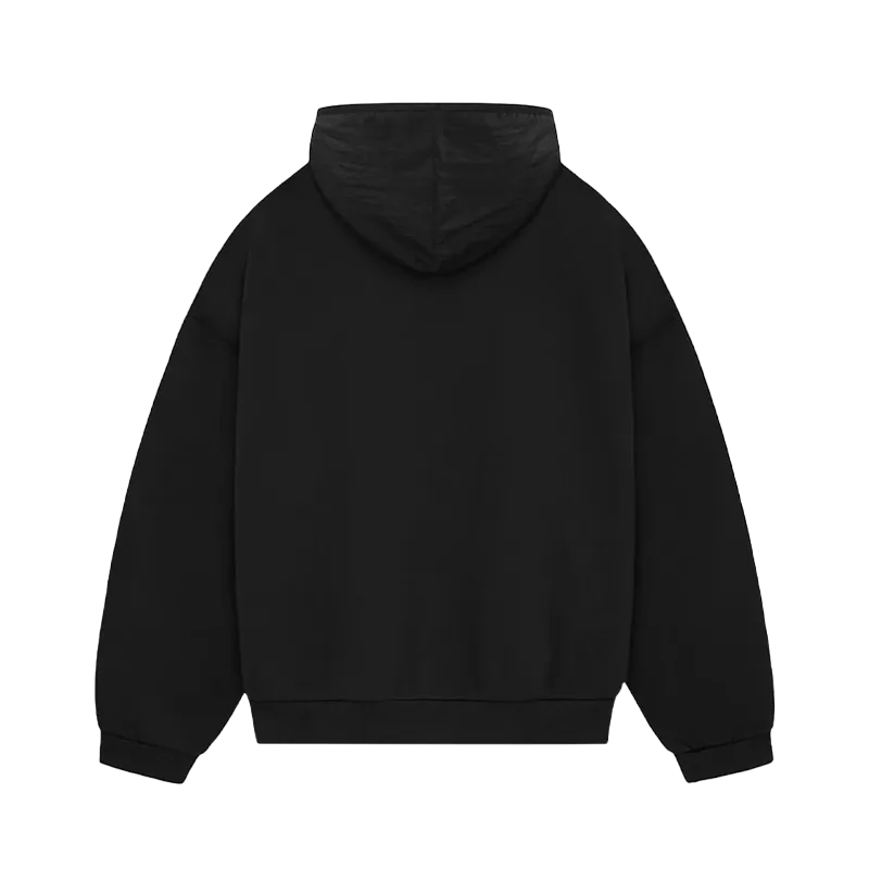 Fear of God Essentials Nylon Fleece Hoodie Black (SS24) - Image 2