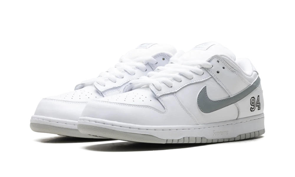 Nike SB Dunk Low Supreme White Metallic Silver - Image 2